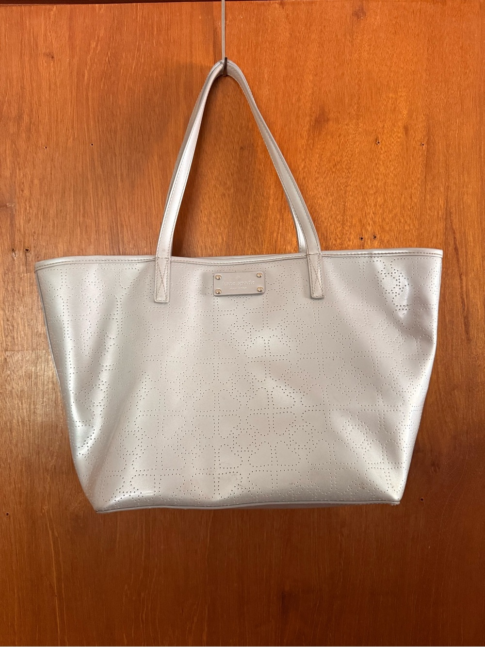 Kate spade Light Silver Perforated Tote Bag with heart patterns